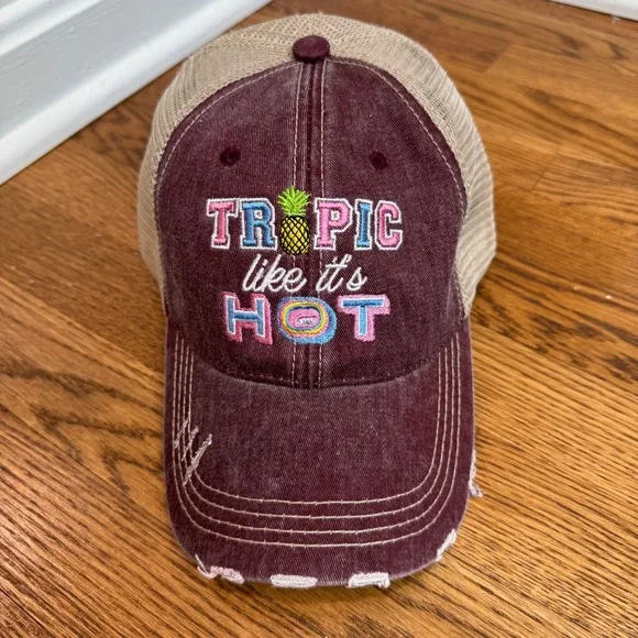 Katydid Tropic Like It's Hot‎ Trucker Hat Distressed Summer Baseball Cap - Picture 2 of 6